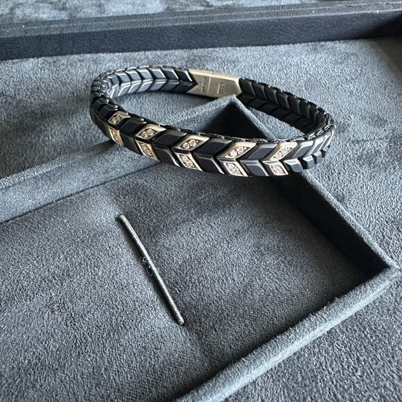 David Yurman Chevron Woven Bracelet w/ Black Titanium & White Diamonds - RARE - Picture 15 of 15